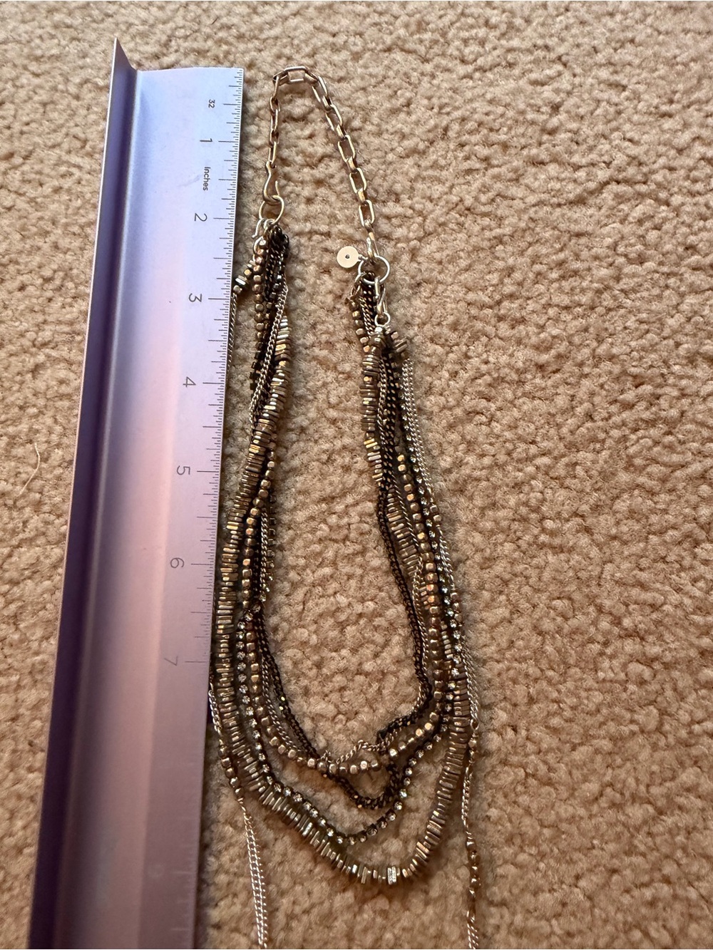 Stella & Dot Multi Strand Statement Necklace Silver Tone Beaded Chain Tassel